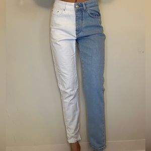 Adika Stevens Color Block Mom Jeans (blue and white)